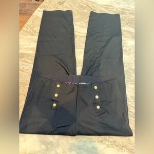 ADX Black Slim Straight Pants XL 18-20 Pull On Stretch Gold Button Detail